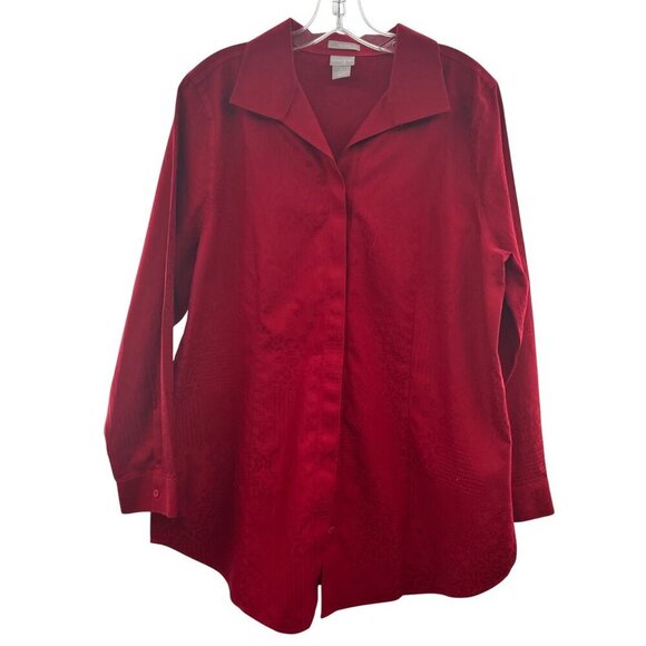 Chico's Women's Button Up Cheetah Print Top Red Long Sleeve Size 12/14 - Picture 1 of 9